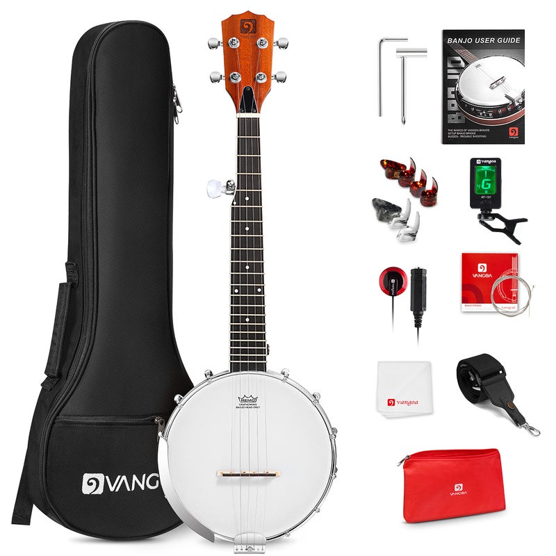 Vangoa 5 String Banjo 26 Inch, MINI Travel Banjo Beginner Kit with Remo Head, Open Back & Closed Solid Back with beginner Kit, Comfortable Carrying Bag - Image 1